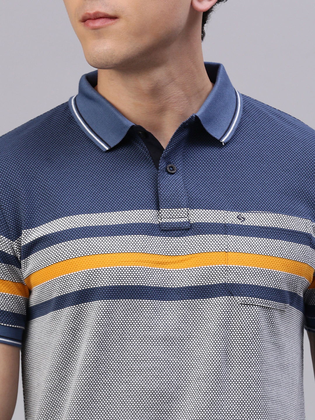 Classic Polo Men's Half Sleeve Grey/Blue Polo Neck Slim Fit Striped T-Shirt||VTA - 299 A SF P