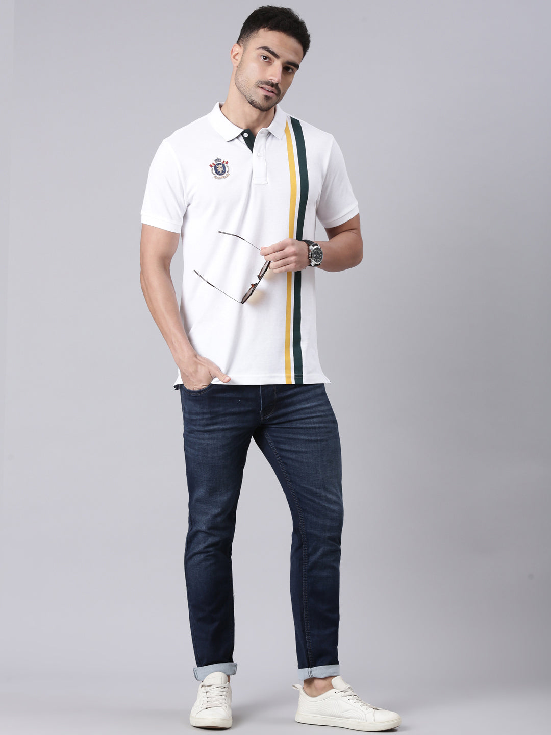 Classic Polo Men's Half Sleeve White Polo Neck Slim Fit Printed Cotton T-Shirt | GEN-X-POLO 35 B SF P