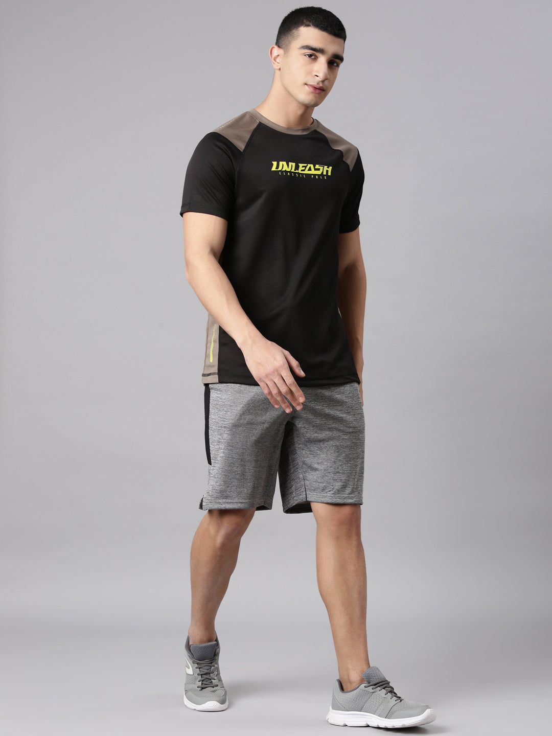 Classic Polo Men's Half Sleeve Black/Brown Crew Neck Slim Fit Printed Polyester Active Wear T-Shirt | CP-SPZ-03 B SF C