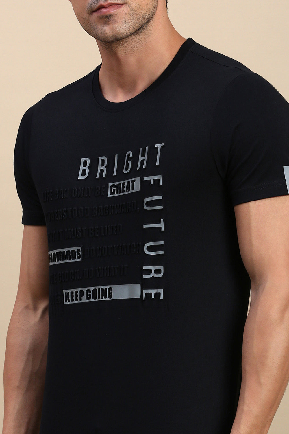 Classic Polo Men's Half Sleeve Black Crew Neck Slim Fit Embossed Printed T-Shirt | BALENO - 604 B SF C