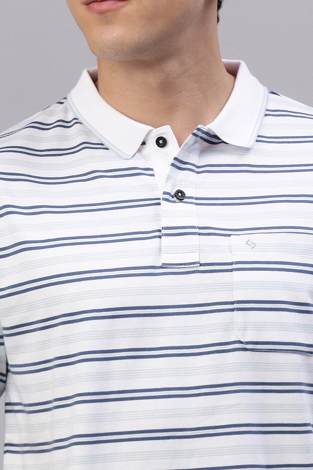 Classic Polo Men's Half Sleeve White/Navy Polo Neck Authentic Fit Striped T-Shirt | FEEDERS - 277 A AF P