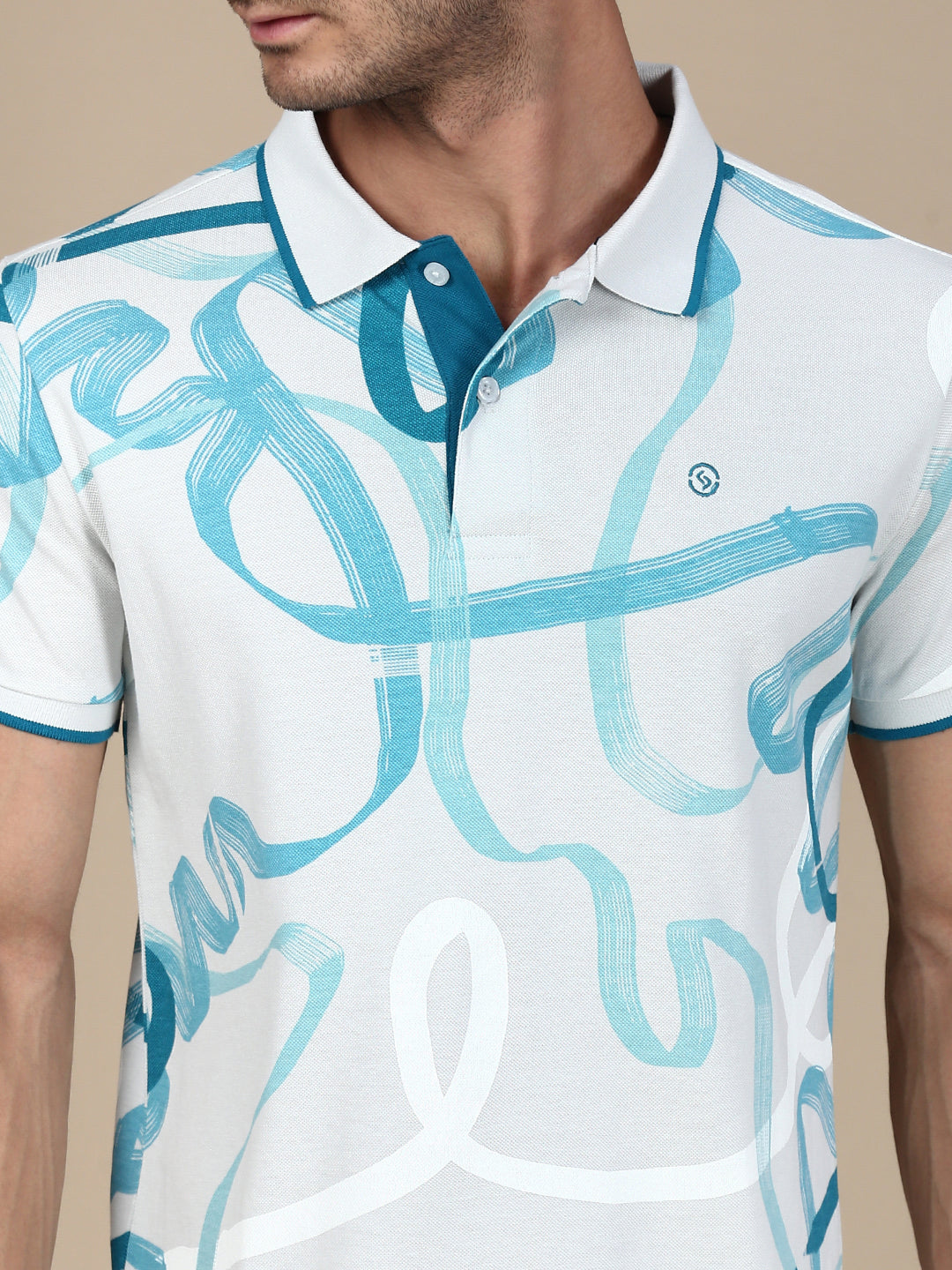 Classic Polo Men's Half Sleeve White/Blue Polo Neck Slim Fit All Over Print T-Shirt||GEN-X-POLO 32 A SF P