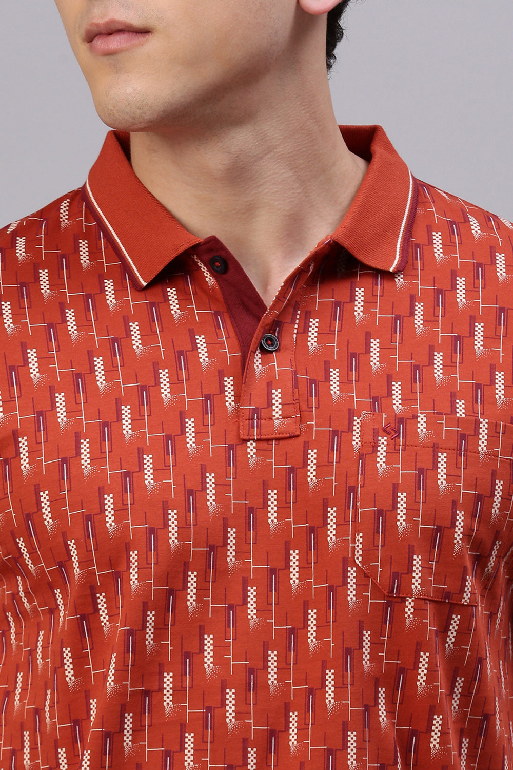 Classic Polo Men's Half Sleeve Rust Polo Neck Slim Fit All Over Print T-Shirt | BELLO - 327 B SF P