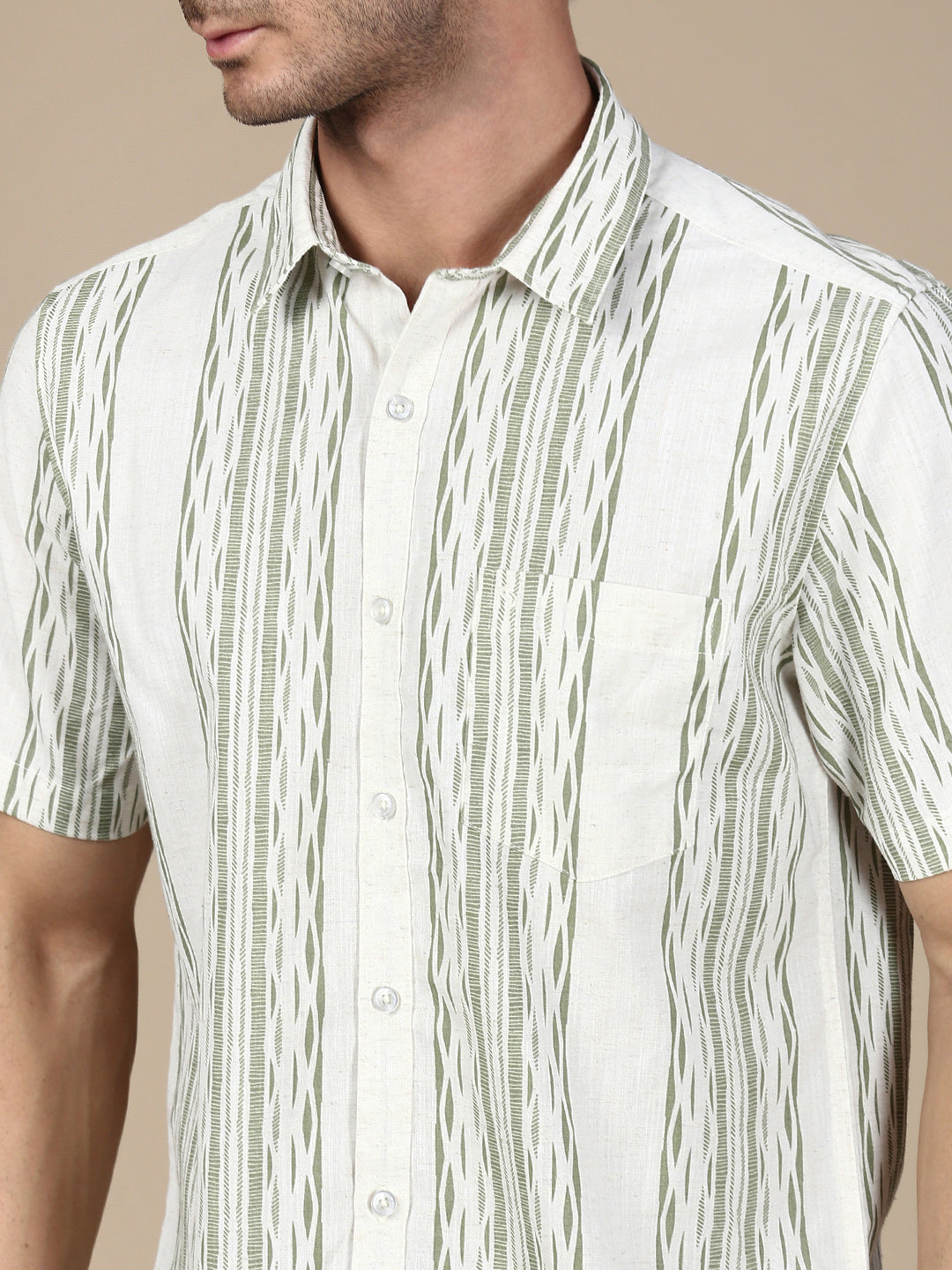 Classic Polo Men's Half Sleeve White/Lt.Green Polo Neck Slim Fit Printed Shirt||SQ1-EL-56 B-HS-PRT-SF