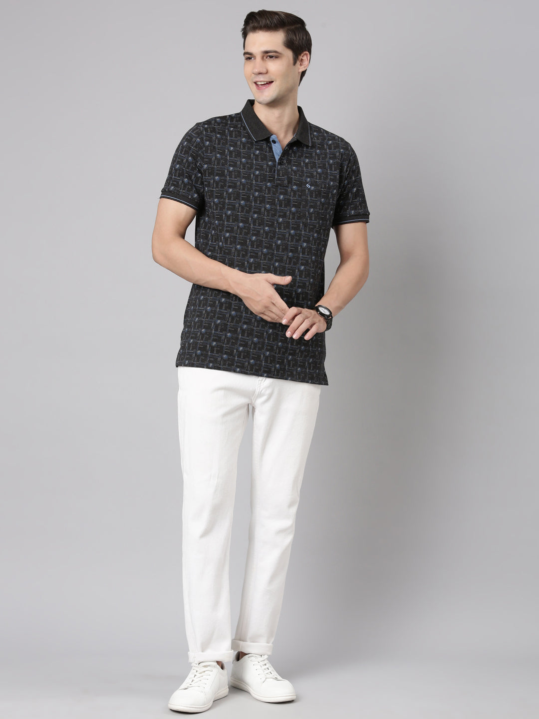 Classic Polo Men's Polo Neck Cotton Black Slim Fit Printed T-Shirt | BEAU-247 B SF P