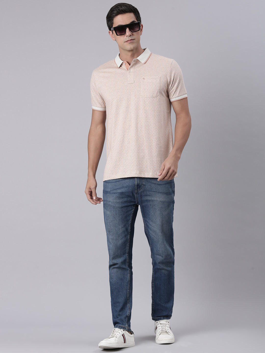 Classic Polo Men's Half Sleeve Dark Orange Polo Neck Slim Fit All Over Print Cotton T-Shirt | BELLO - 343 A SF P