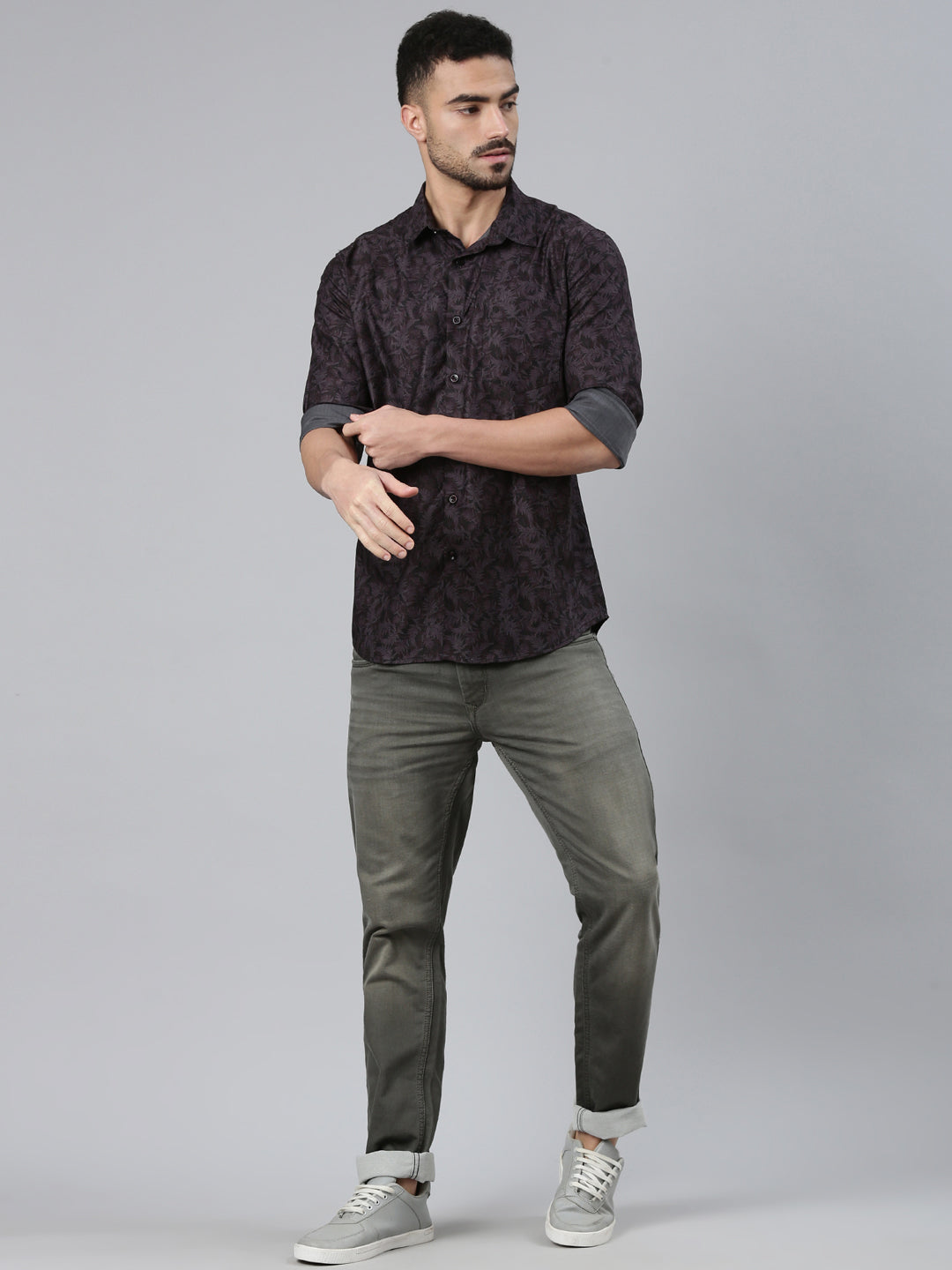 Classic Polo Men's Full Sleeve Brown/Black Polo Neck Slim Fit All-Over Print Cotton Shirt | LSHQ2-97 B-FS-PRT-SF