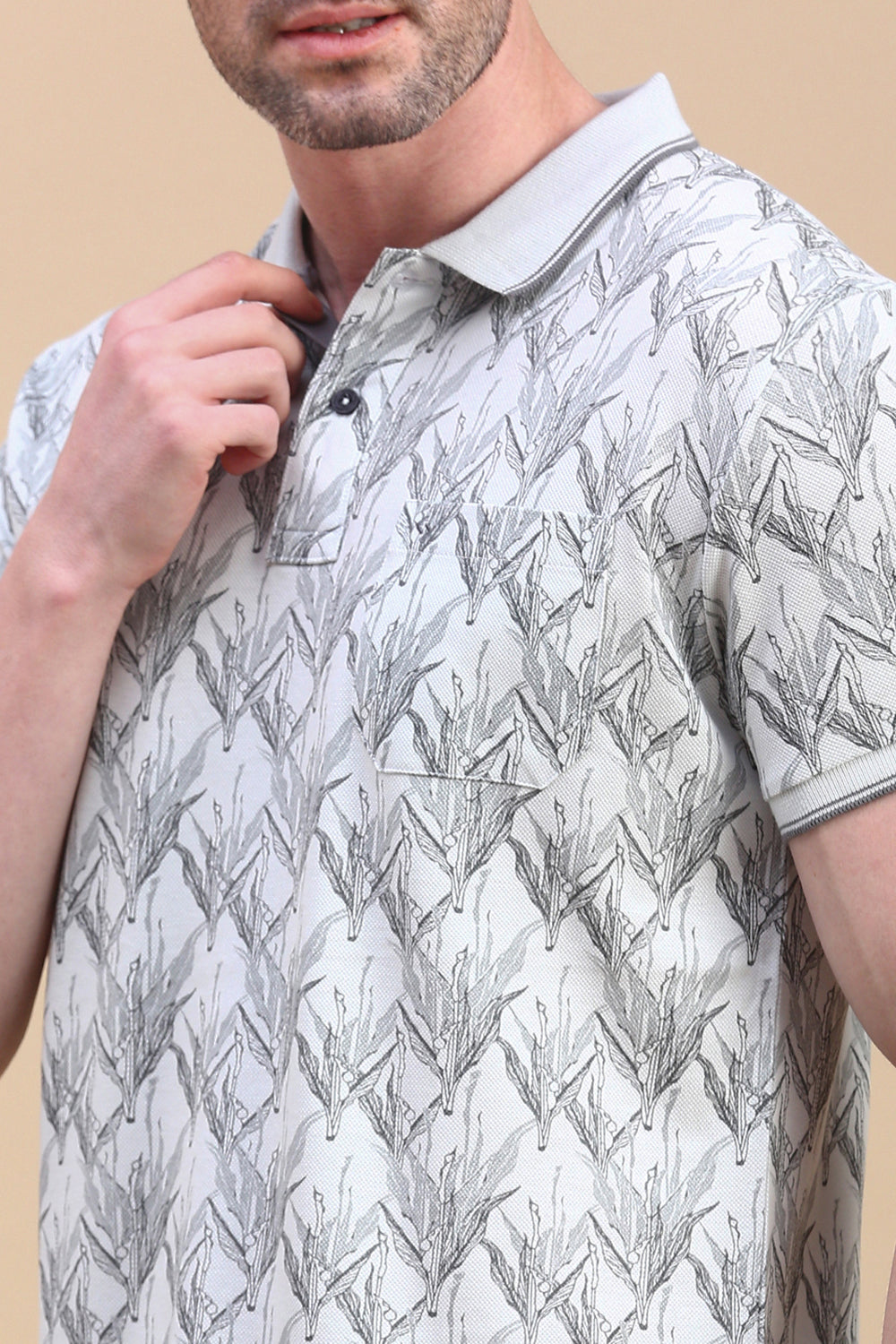 Classic Polo Men's Half Sleeve Grey/Black Polo Neck Slim Fit All-Over Print T-Shirt