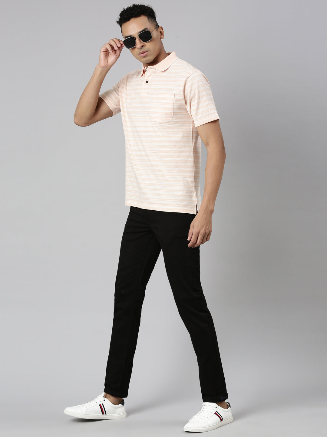 Classic Polo Men's Polo Neck Cotton White/Lt.Orange Authentic Fit Striped T-Shirt | FEEDERS-252 A AF P
