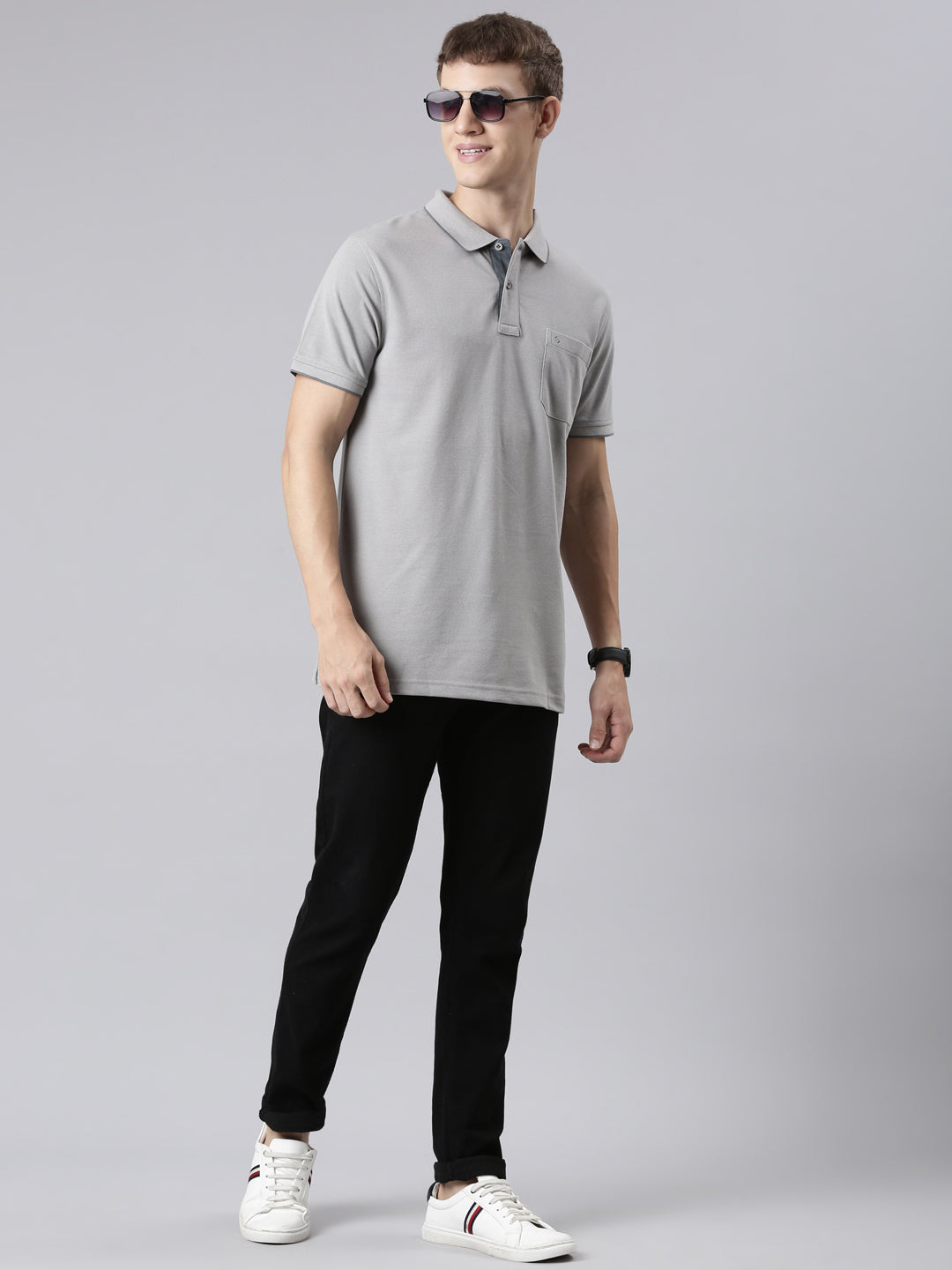 Classic Polo Men's Half Sleeve Grey Polo Neck Slim Fit Solid T-Shirt | ECM-NOVA-SILVER SF P