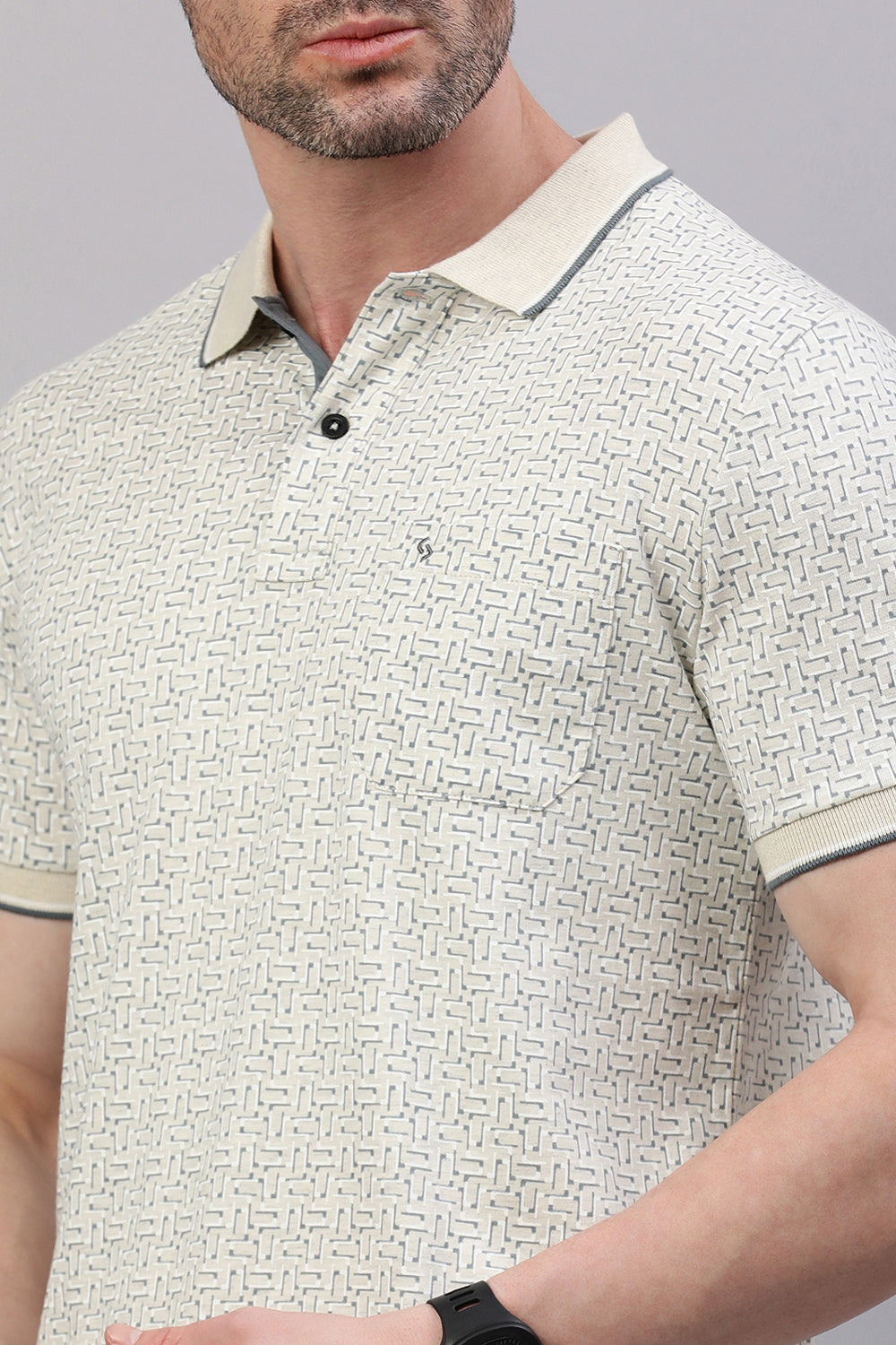 Classic Polo Men's Half Sleeve Beige Polo Neck Slim Fit All-Over Print T-Shirt
