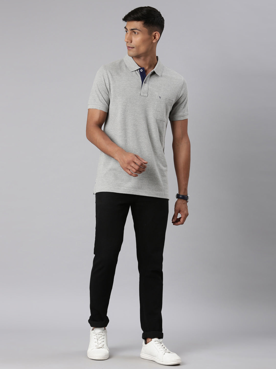 Classic Polo Men's Half Sleeve Grey Polo Neck Slim Fit Solid T-Shirt | TOY-VIROK-GREY MELANGE SF P