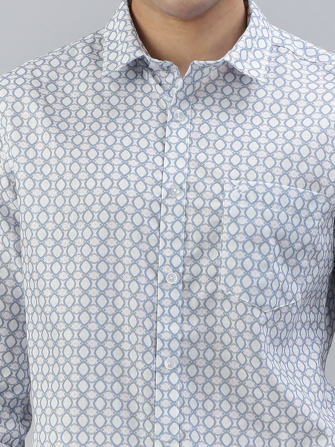 Classic Polo Men's Full Sleeve Lt.Blue/White Polo Neck Slim Fit All Over Print Shirt||SQ1-CL-41 B-FS-PRT-SF