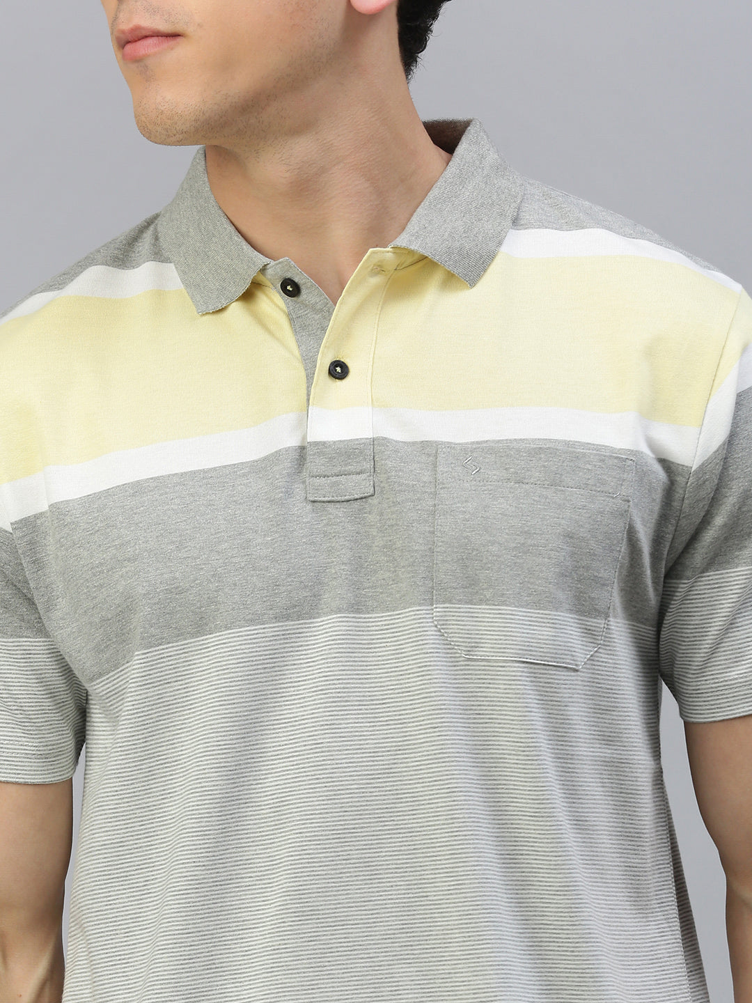 Classic Polo Men's Half Sleeve Grey/White Polo Neck Authentic Fit Striped T-Shirt||MEL - 262 A AF P