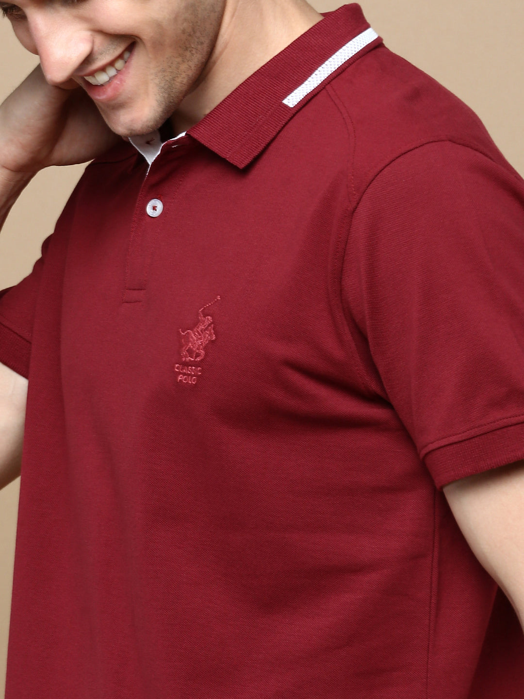Classic Polo Men's Half Sleeve Maroon Polo Neck Slim Fit Solid T-Shirt | GENX-POLO 24 B SF P