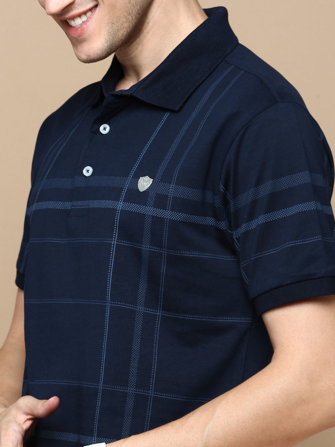Classic Polo Men's Half Sleeve Navy Blue Polo Neck Slim Fit Printed T-Shirt | FP - 08 A SF P