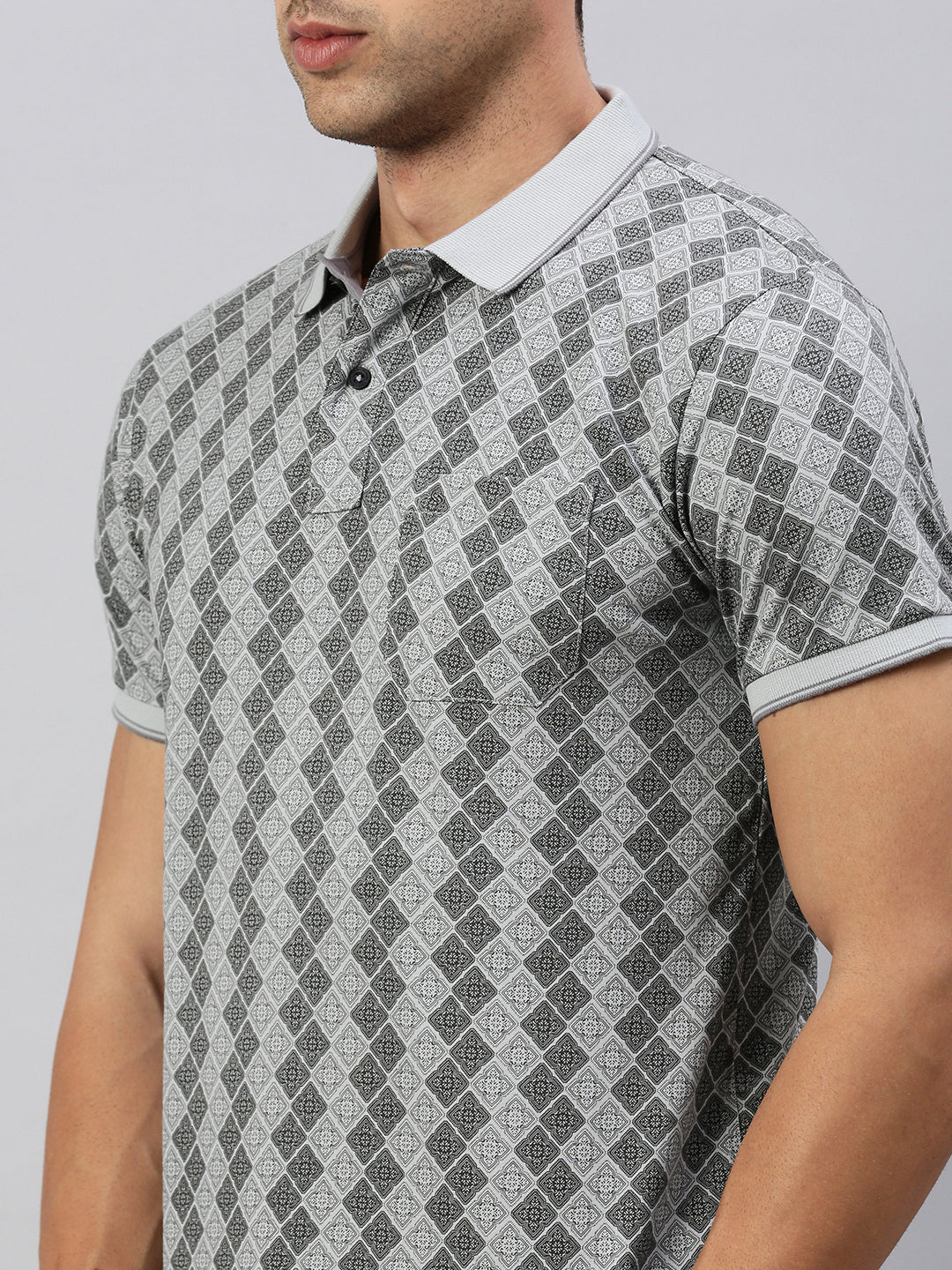 Classic Polo Men's Printed Grey/Black Cotton Slim Fit Half Sleeve T-Shirt | BELLO - 294 A SF P