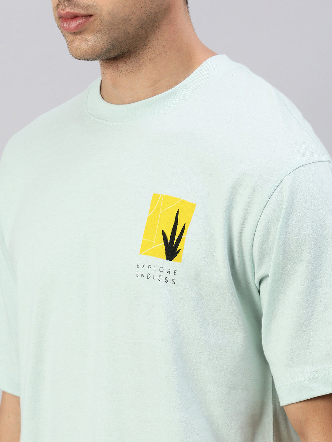 Classic Polo Men's Half Sleeve Light Teal Crew Neck Slim Fit Printed Oversized T-Shirt | GENX-CREW 59 B SF C