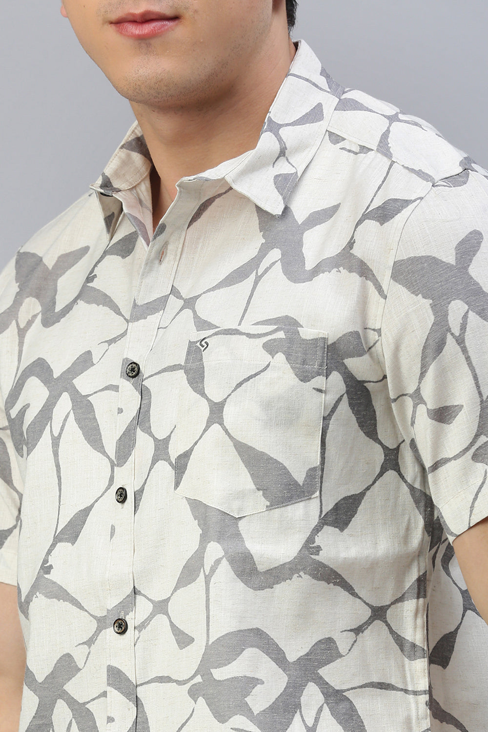 Classic Polo Men's Half Sleeve White/Grey Polo Neck Slim Fit All-Over Print Shirt