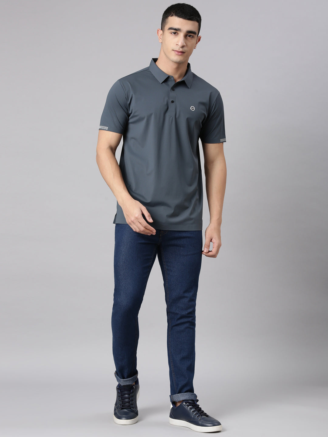 Classic Polo Men's Half Sleeve Steel Grey Polo Neck Slim Fit Solid Premium Cotton T-Shirt | UNICO - 169 SF P