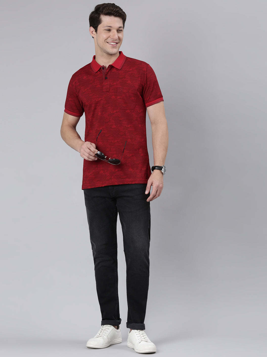 Classic Polo Men's Half Sleeve Red Polo Neck Cotton Blend Slim Fit T-Shirt | BELLO - 301 A SF P