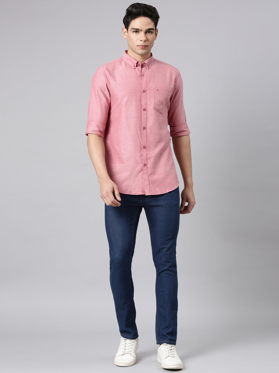 Classic Polo Men's Full Sleeve Dark Pink Polo Neck Milano Fit Solid Cotton Casual Shirt | TOY-ENZO-RED MF FS