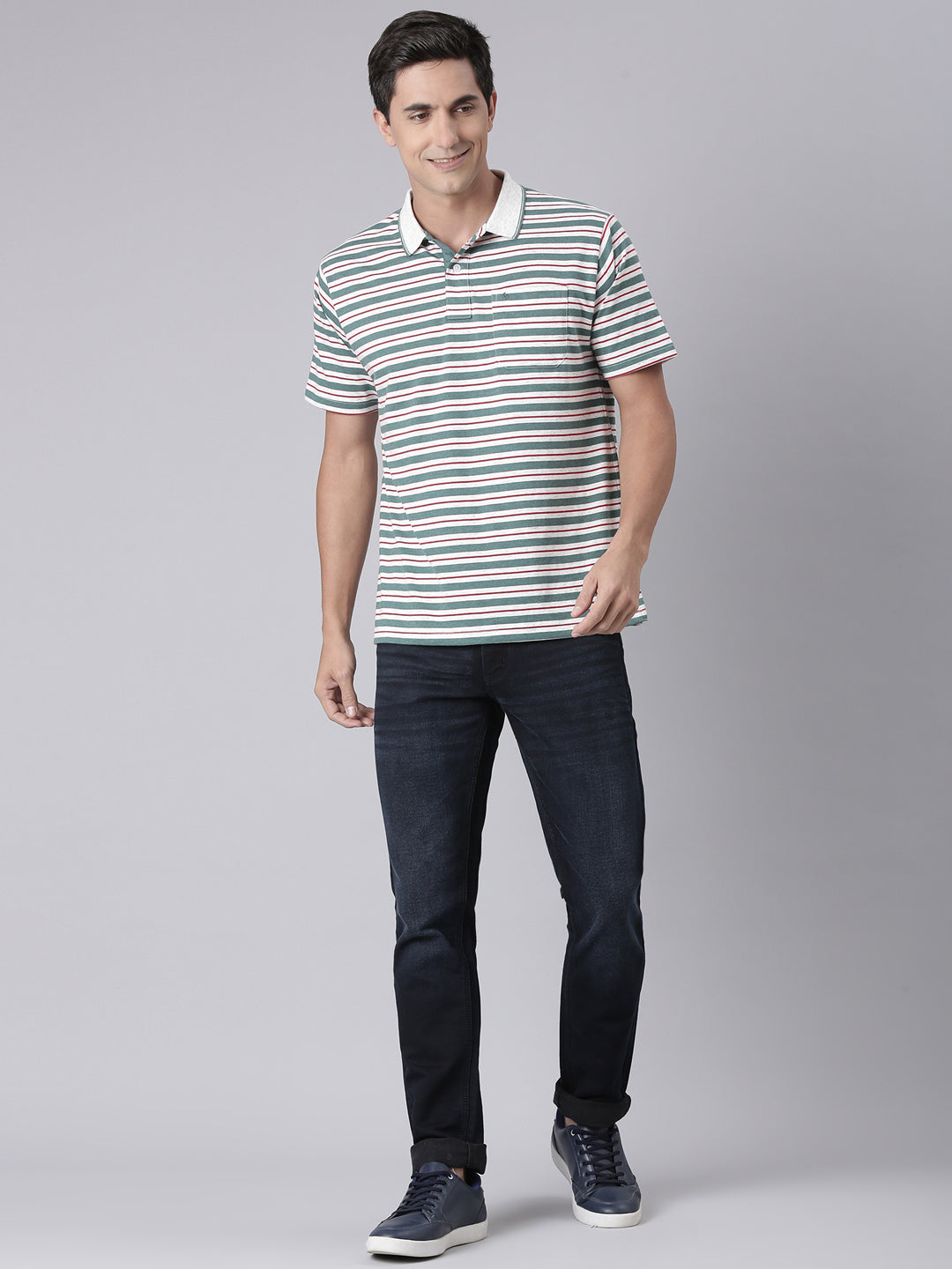 Classic Polo Men's Half Sleeve Multicolor Polo Neck Authentic Fit Striped Cotton T-Shirt | FEEDERS - 299 A AF P