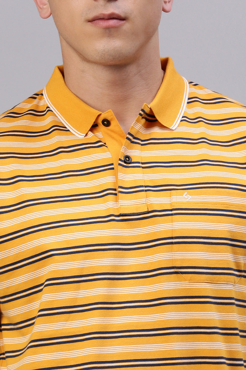 Classic Polo Men's Half Sleeve Yellow/Navy Polo Neck Authentic Fit Striped T-Shirt | FEEDERS - 277 B AF P