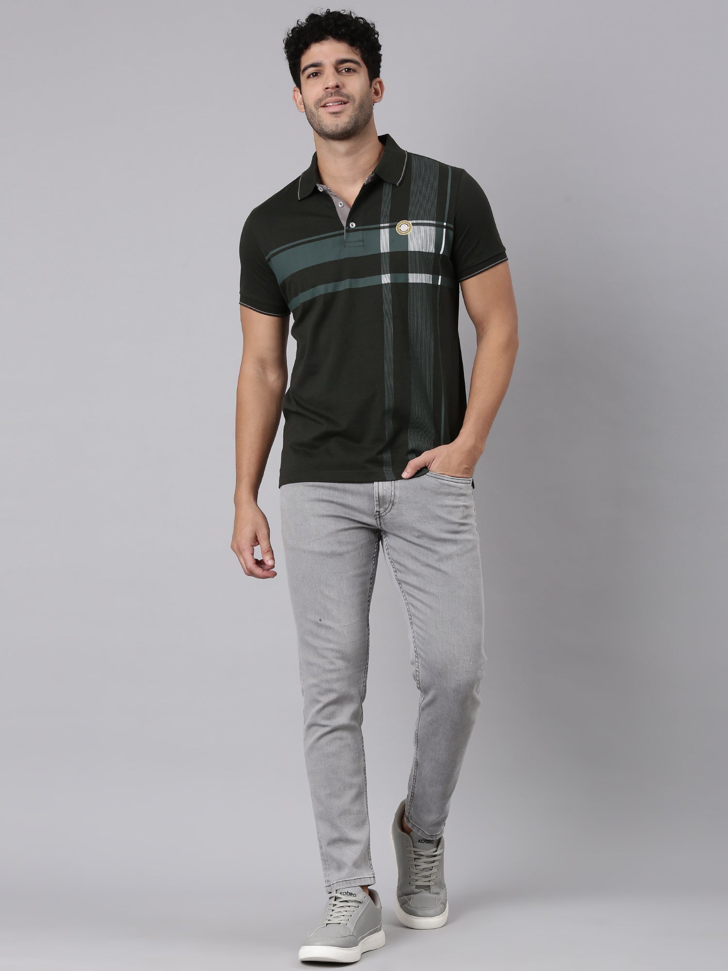 Classic Polo Men's Half Sleeve Black Polo Neck Slim Fit Striped Cotton T-Shirt | FP - 23 A SF P