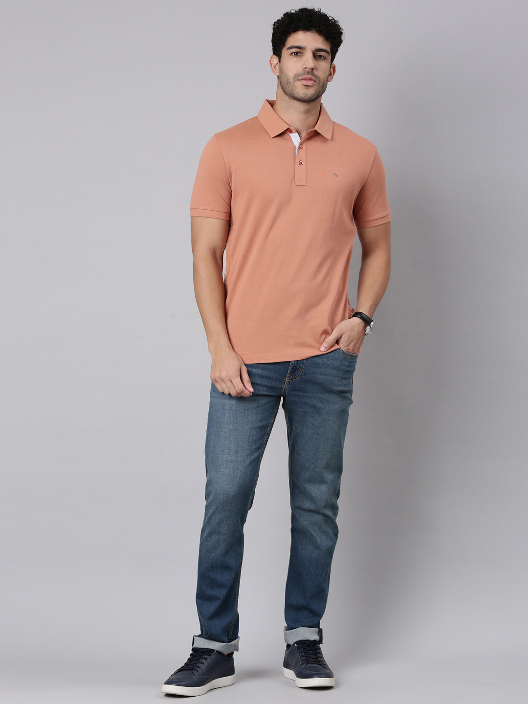 Classic Polo Men's Half Sleeve Dark Peach Polo Neck Slim Fit Solid Cotton T-Shirt | PRM - 812 B SF P