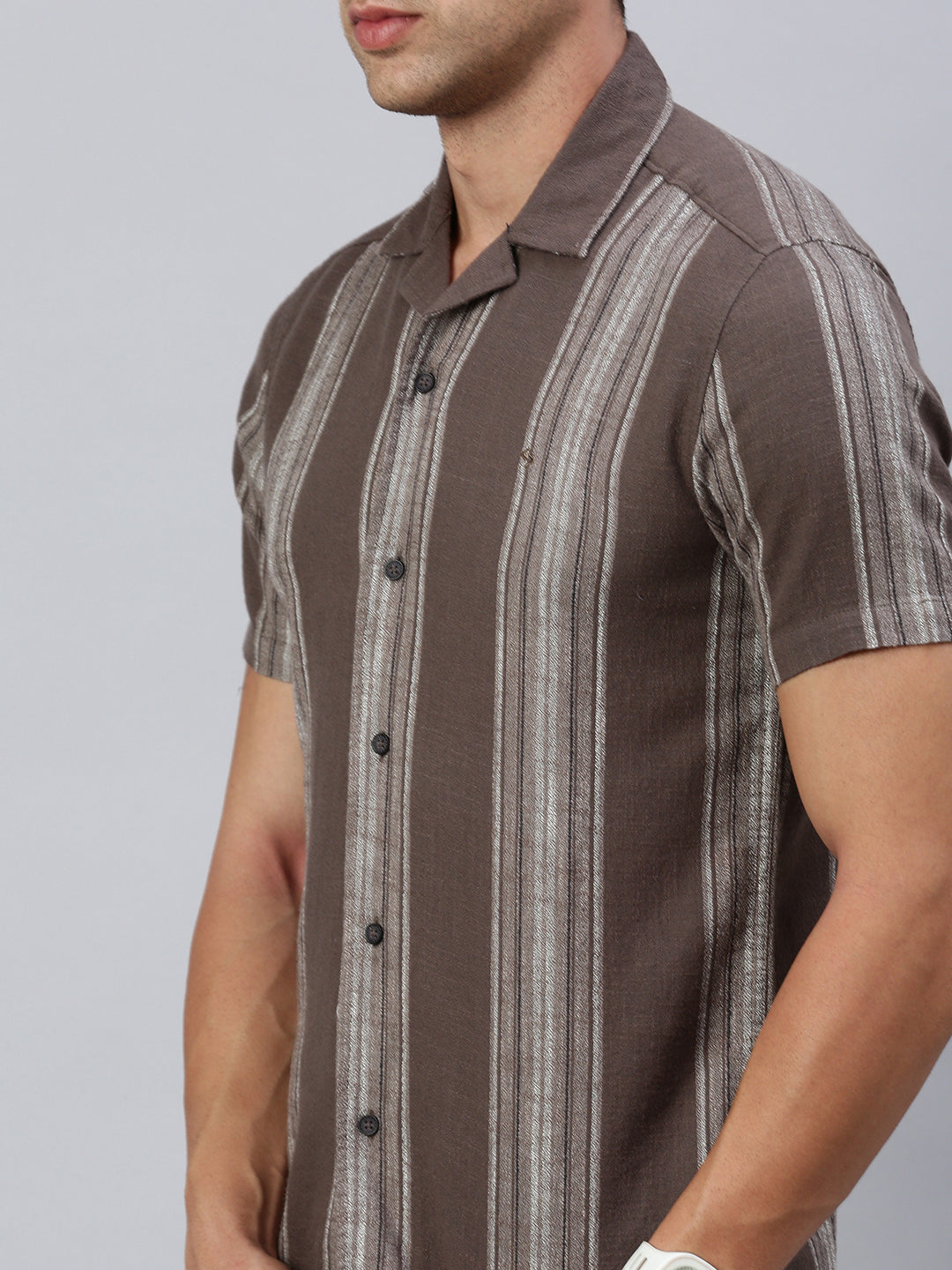 Classic Polo Men's Half Sleeve Brown/Grey Polo Neck Slim Fit Striped Shirt | SP2-GN-11 B-HS-STR-BSL