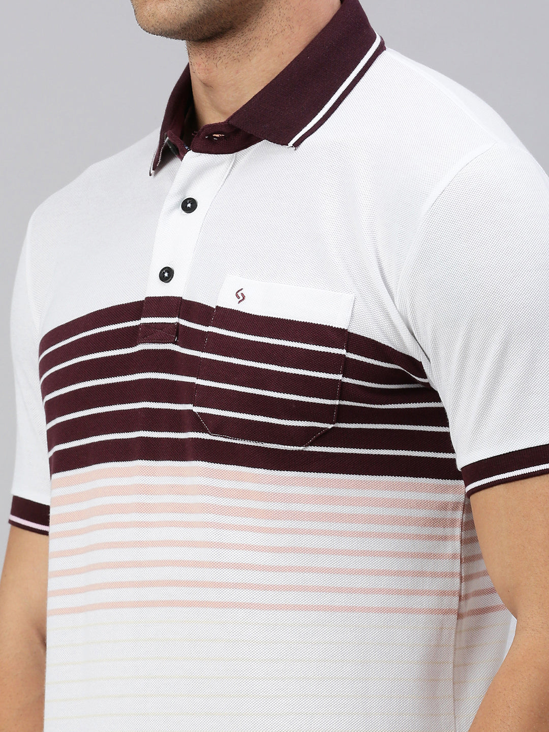 Classic Polo Men's Half Sleeve White/Burgundy Polo Neck Slim Fit Striped T-Shirt | VTA - 284 B SF P
