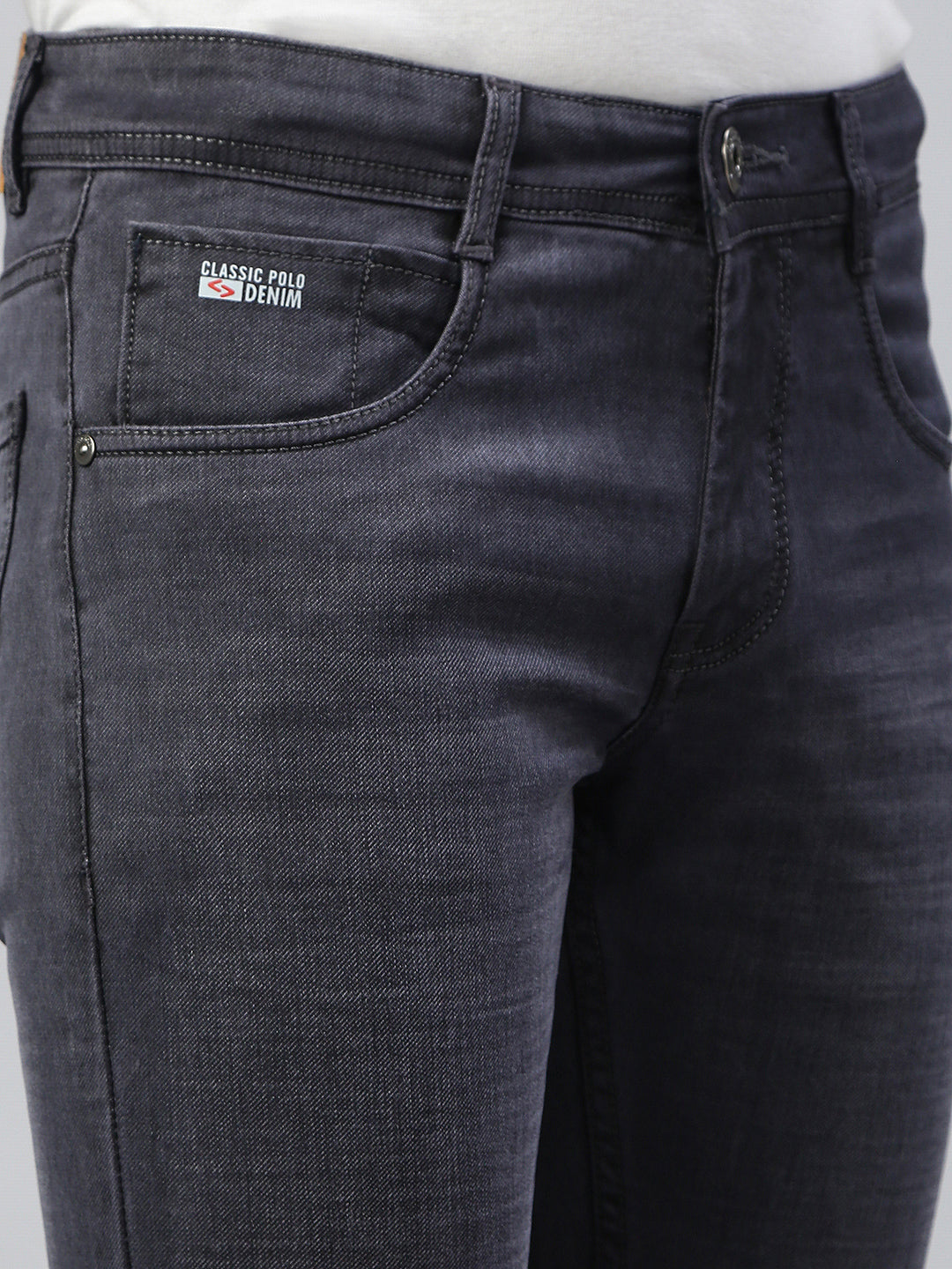 Classic Polo Men's Dark Grey Slim Fit Solid Denim||CPDQ1-08-DGRY-SF
