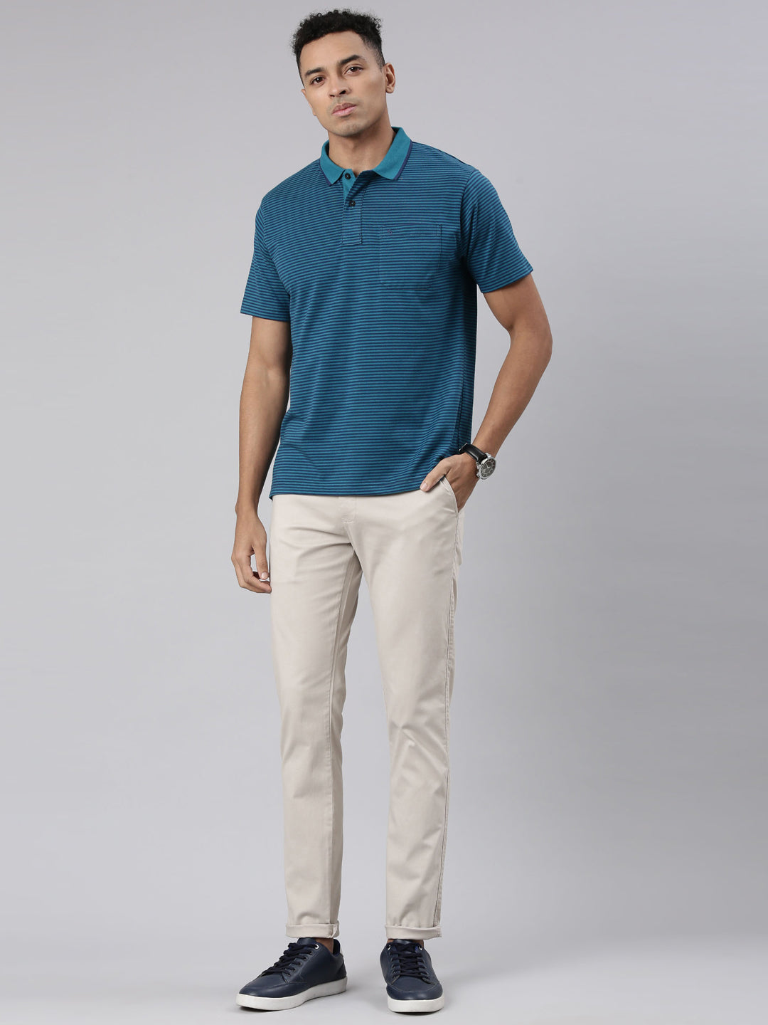 Classic Polo Men's Half Sleeve Teal Polo Neck Cotton Blend Authentic Fit T-Shirt | FEEDERS - 260 A AF P