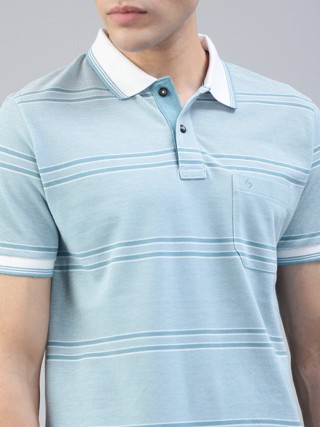 Classic Polo Men's Half Sleeve Lt.Green Polo Neck Slim Fit Striped T-Shirt||ADORE - 235 A SF P