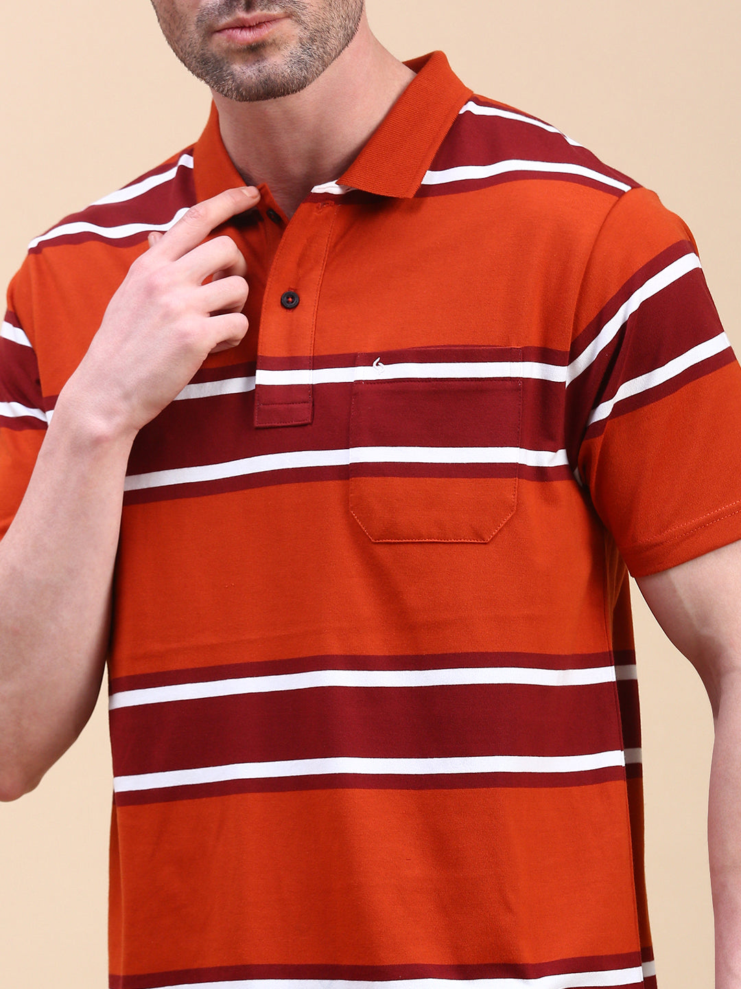 Classic Polo Men's Half Sleeve Multicolor Polo Neck Authentic Fit Striped T-Shirt||AVON - 614 A AF P