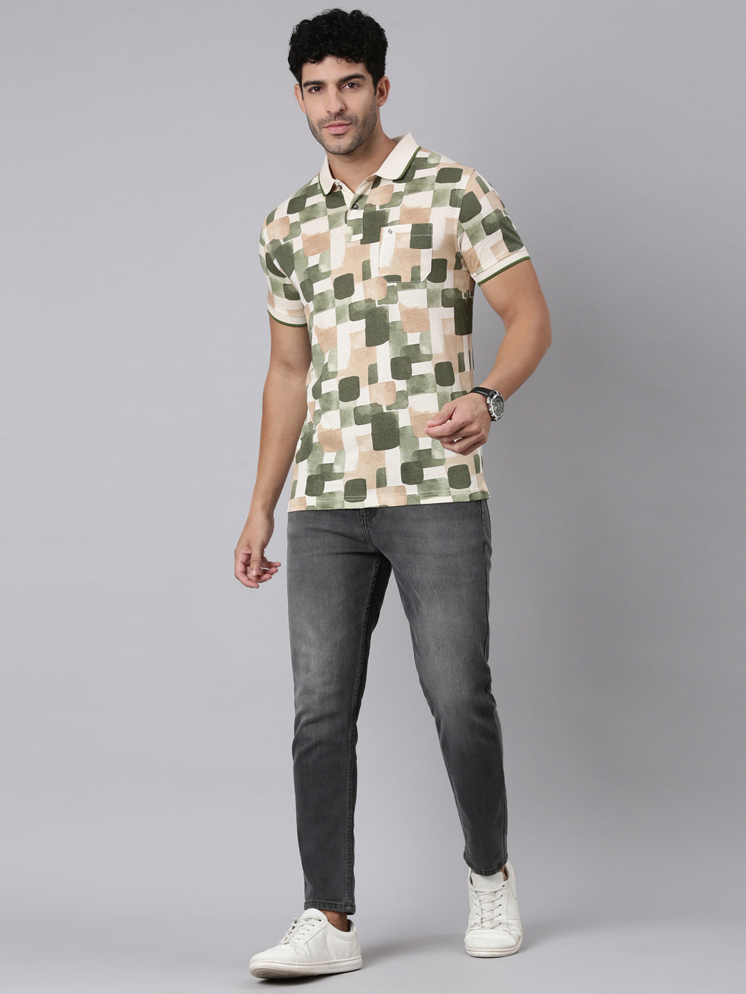 Classic Polo Men's Half Sleeve Multicolor Polo Neck Slim Fit All-Over Print Cotton T-Shirt | BELLO - 381 B SF P