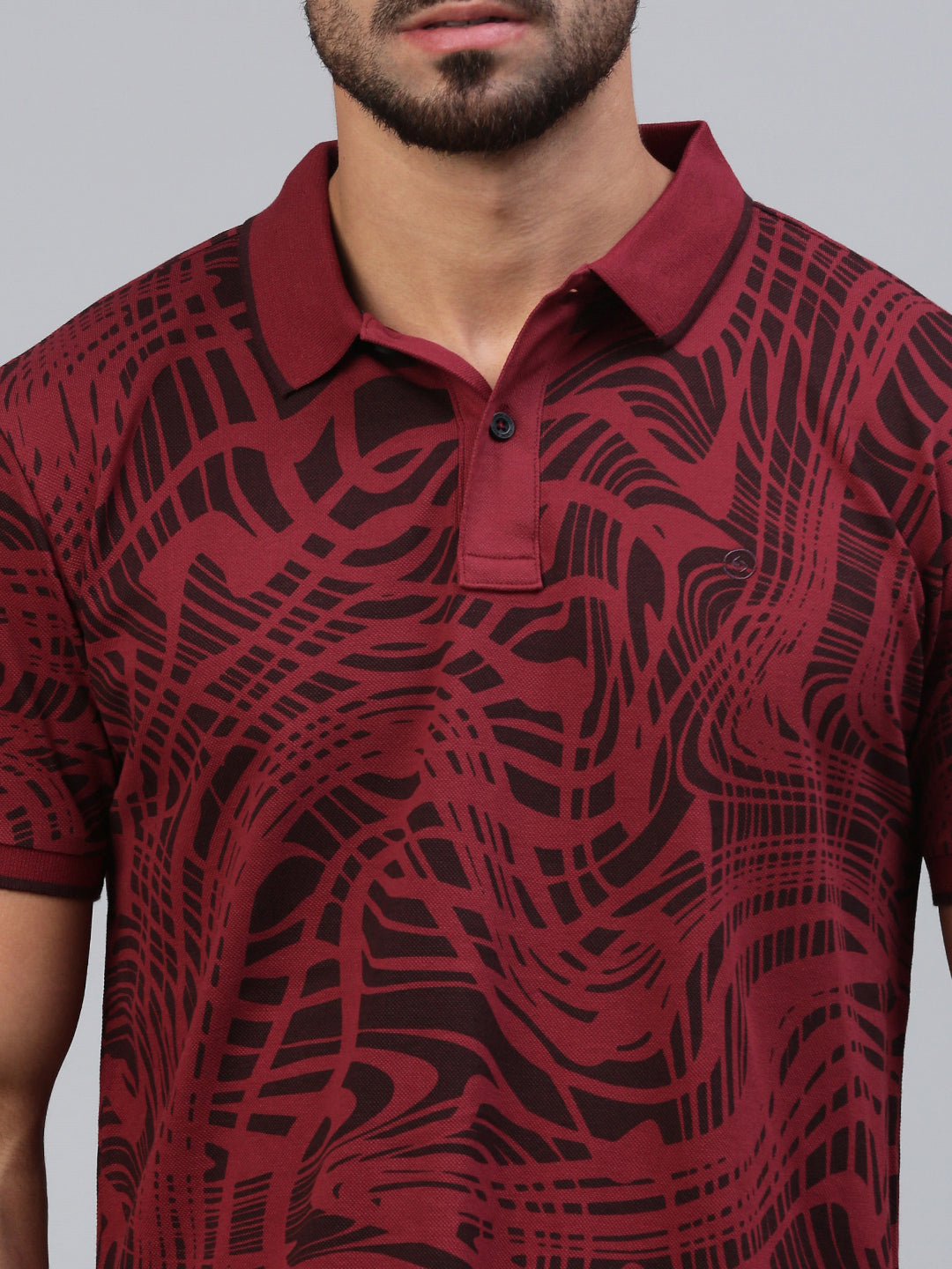 Classic Polo Men's Half Sleeve Maroon/Black Polo Neck Slim Fit All Over Print T-Shirt||GENX-POLO 33 A SF P
