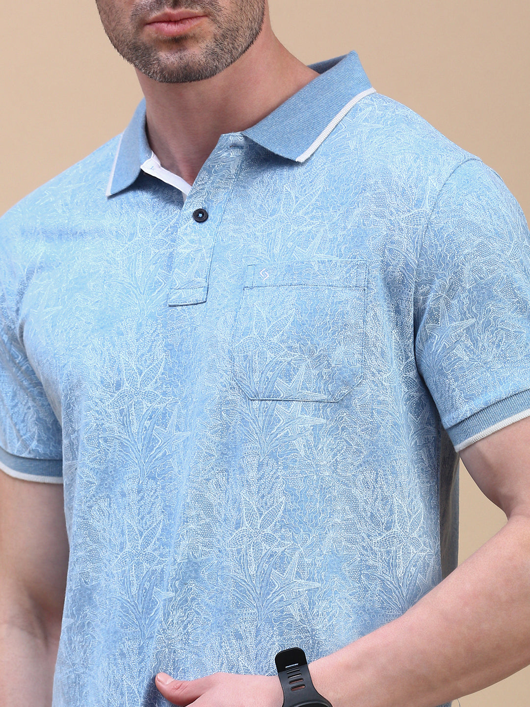 Classic Polo Men's Half Sleeve Blue Polo Neck Slim Fit All Over Print T-Shirt||BELLO - 316 B SF P