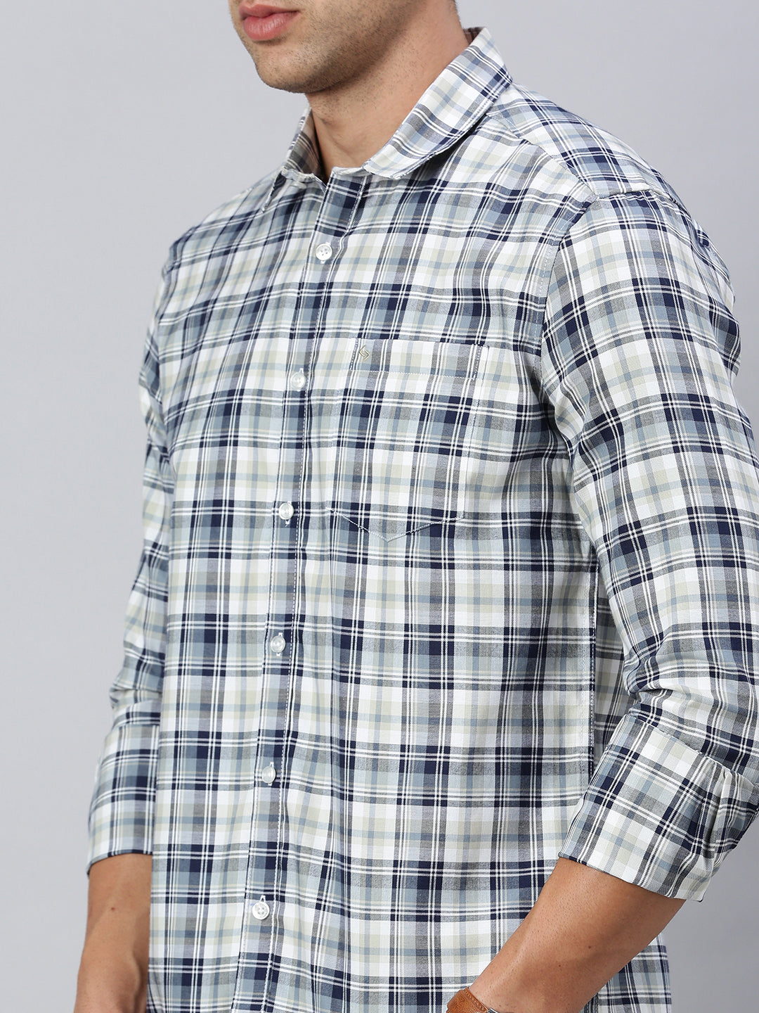 Classic Polo Men's Full Sleeve White/Blue Slim Fit Checked Casual Shirt | SP2-CL-30 A-FS-CHK-SF