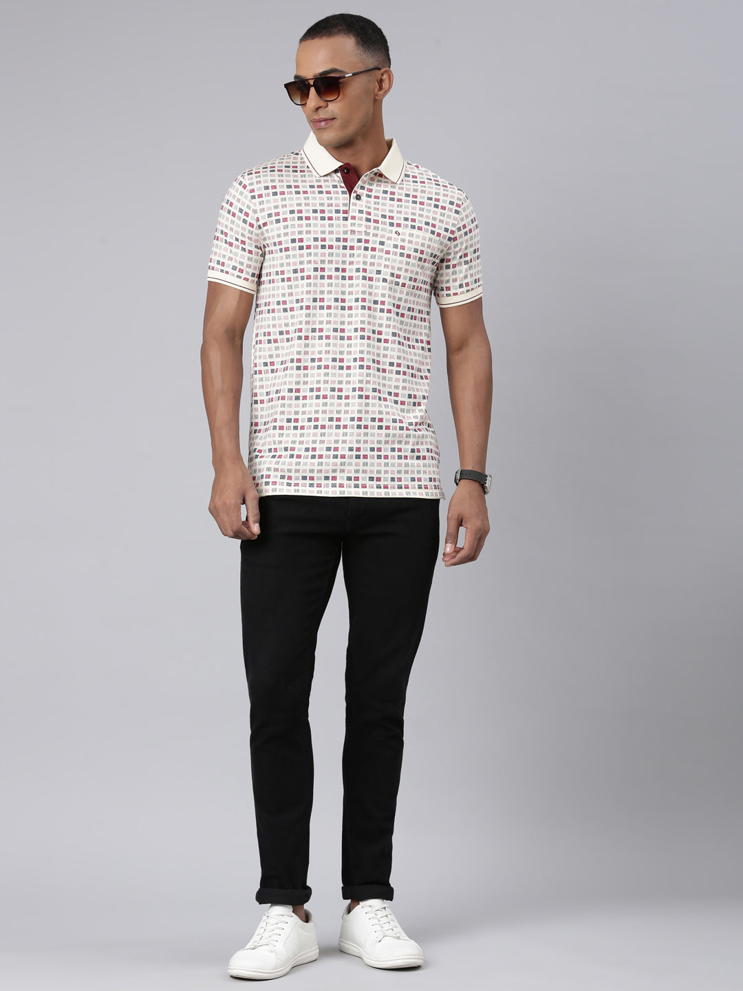 Classic Polo Mens Aop Multicolor Polo Neck Slim Fit T-Shirt | BELLO - 257 B SF P
