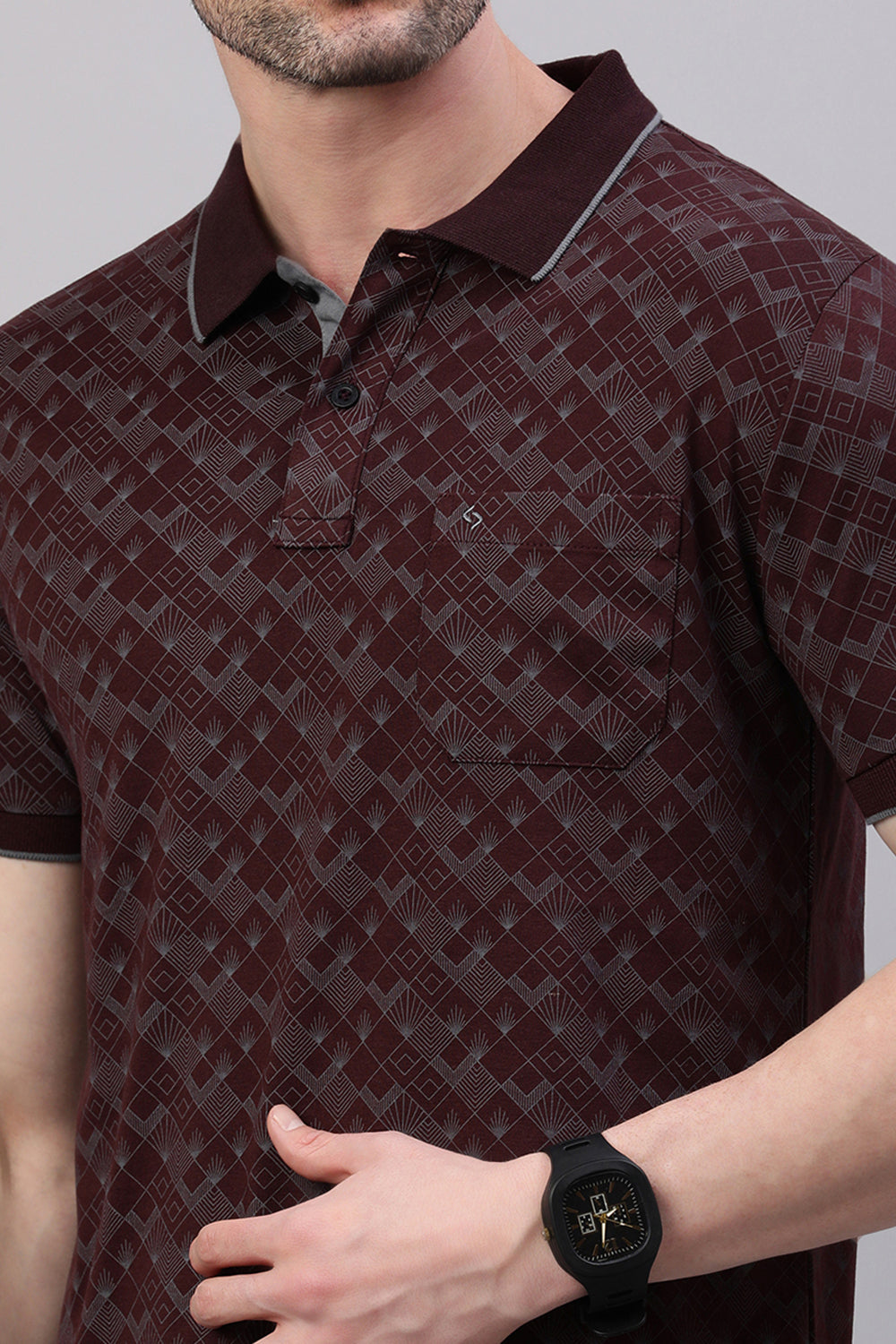 Classic Polo Men's Half Sleeve Burgundy Polo Neck Slim Fit All-Over Print T-Shirt