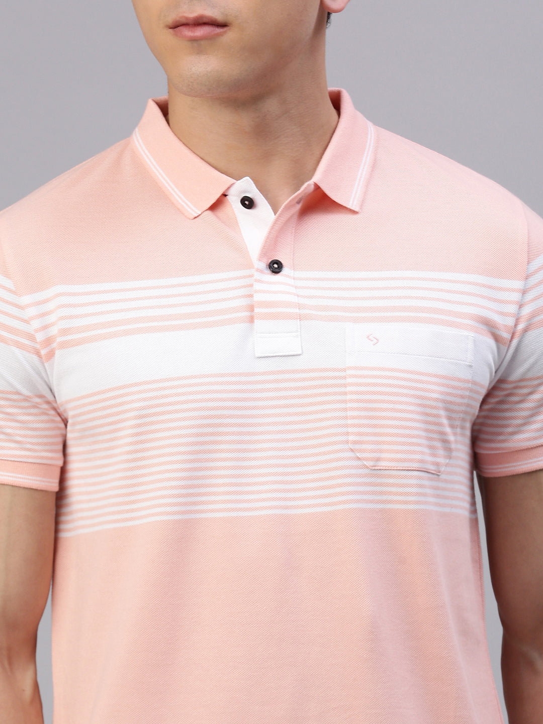 Classic Polo Men's Half Sleeve Lt.Orange/White Polo Neck Slim Fit Striped T-Shirt||VTA - 291 A SF P
