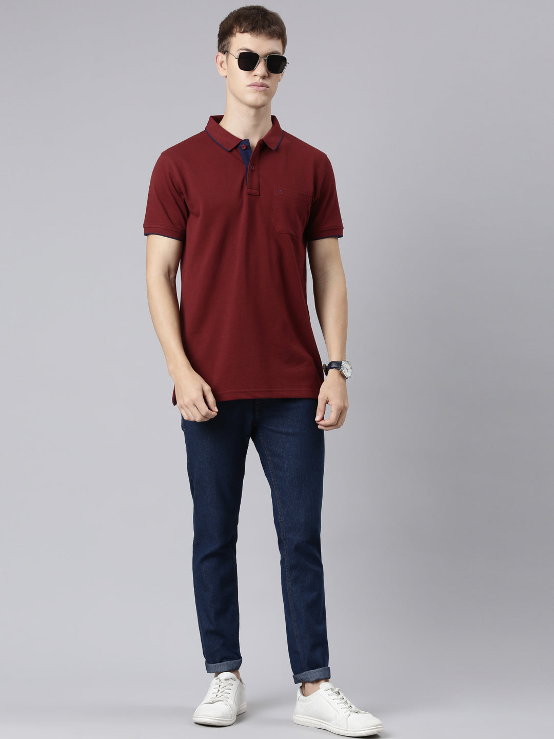 Classic Polo Men's Casual Solid Maroon Half Sleeve Authentic Fit T-Shirt | TOY-NOVA-SYRAAH