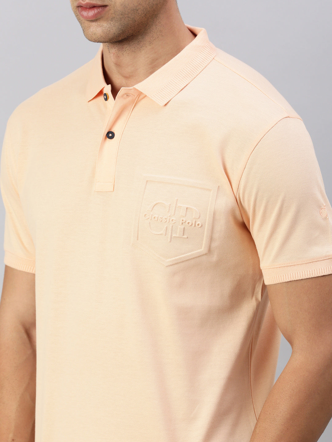 Classic Polo Men's Half Sleeve Light Orange Polo Neck Slim Fit Solid T-Shirt | ELITE-POLO-23 A SF P