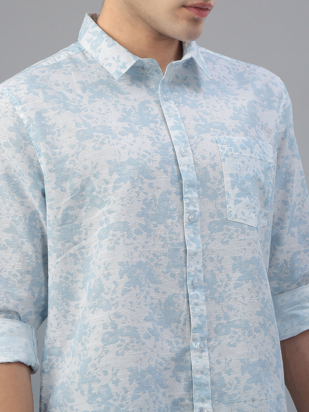 Classic Polo Men's Full Sleeve Lt.Blue/White Polo Neck Slim Fit All Over Print Shirt||SQ1-CL-09 B-FS-PRT-SF