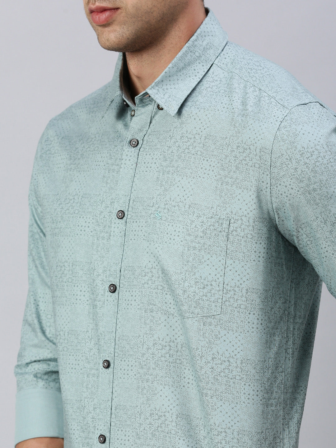 Classic Polo Men's Full Sleeve Green/Grey Slim Fit Printed Casual Shirt | SP2-CL-13 B-FS-PRT-SF