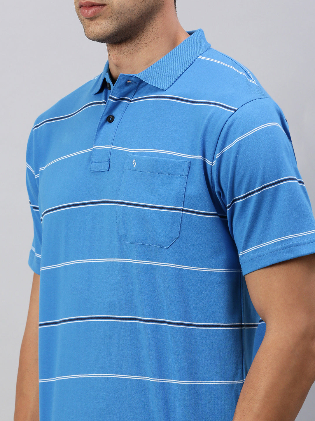 Classic Polo Men's Half Sleeve Royal Blue Polo Neck Authentic Fit Striped T-Shirt | AVON - 581 A AF P