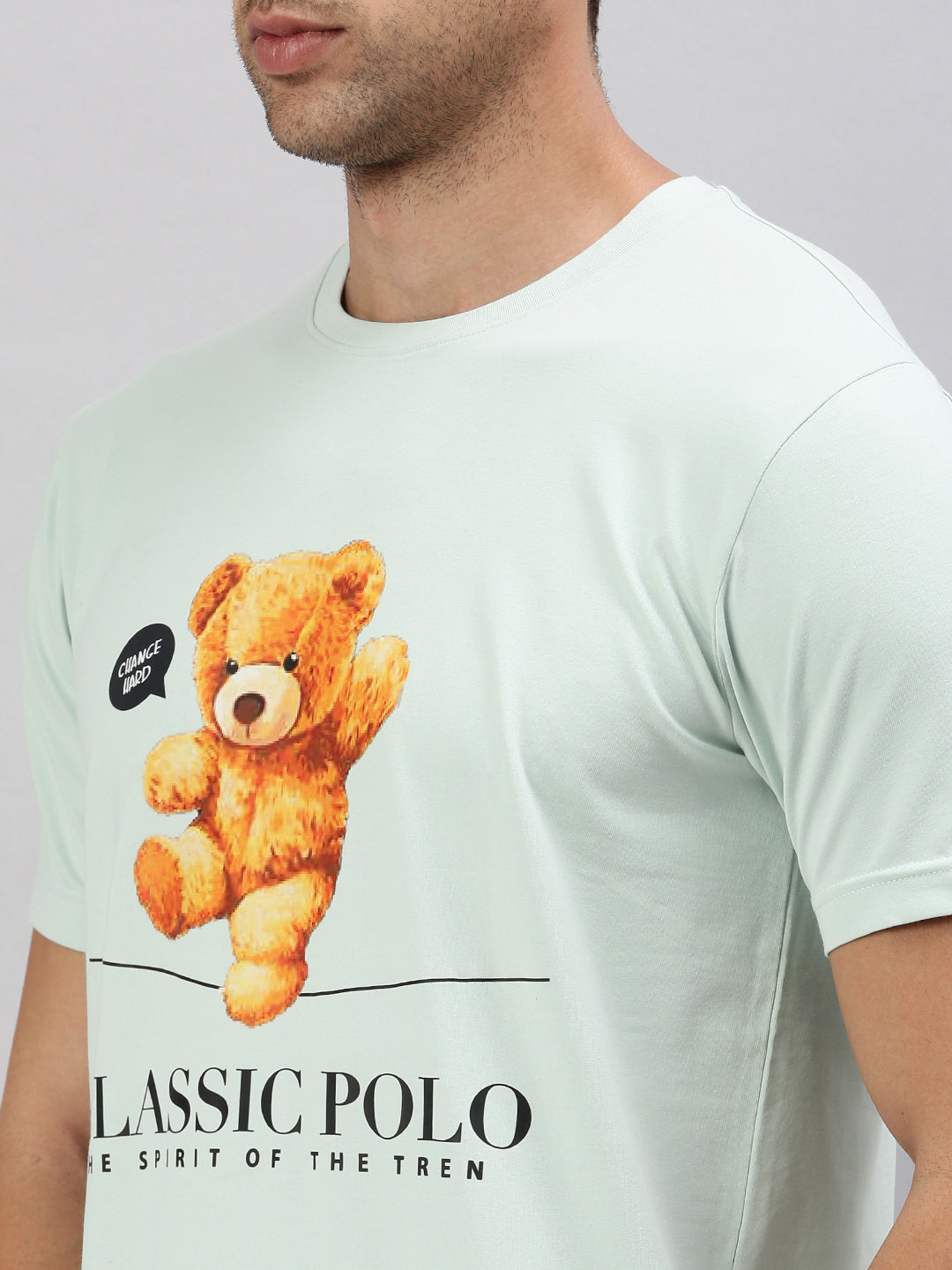 Classic Polo Men's Half Sleeve Lt.Green Crew Neck Slim Fit Printed T-Shirt | BALENO - 602 A SF C