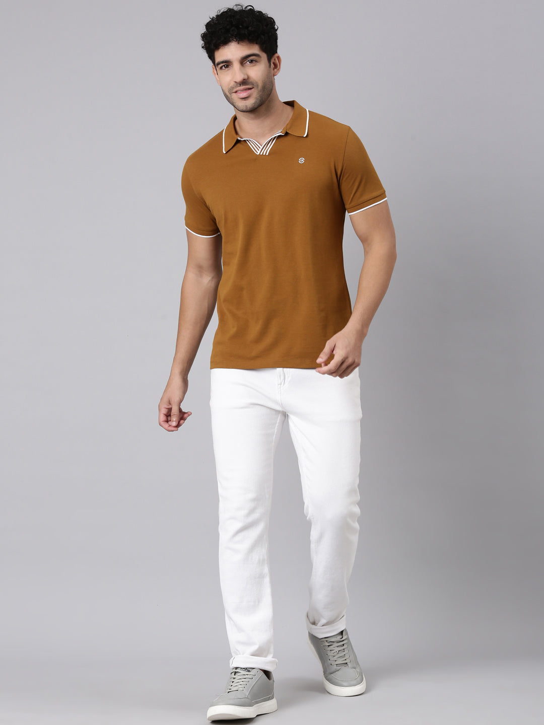 Classic Polo Men's Half Sleeve Mustard Polo Neck Slim Fit Solid Cotton Blend T-Shirt | RAVE POLO - 02 A SF P